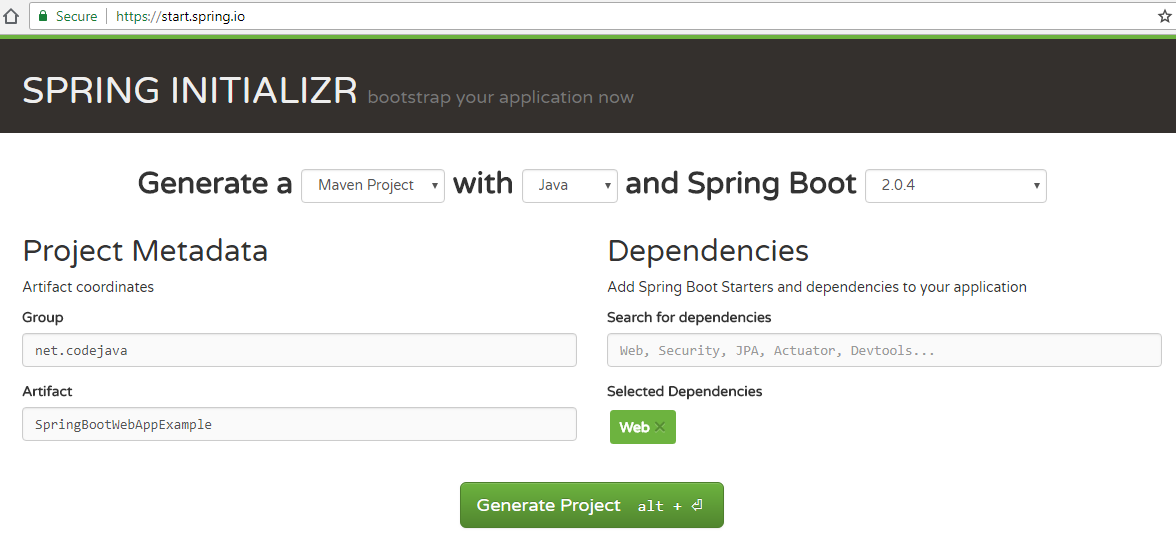 Spring Boot Project Initializr