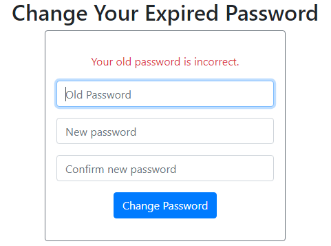 incorrect old password